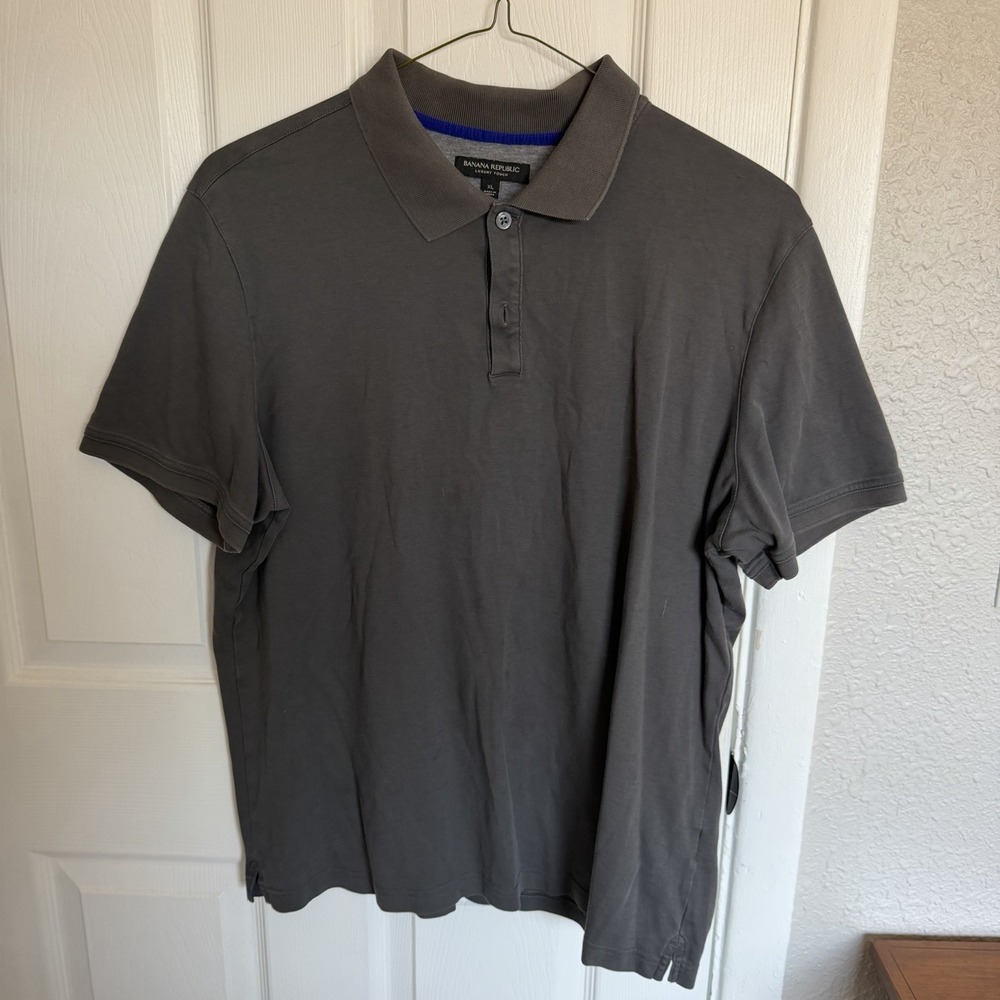 Banana Republic Luxury Touch Polo Shirt Gray Solid Short Sleeve Men's XL